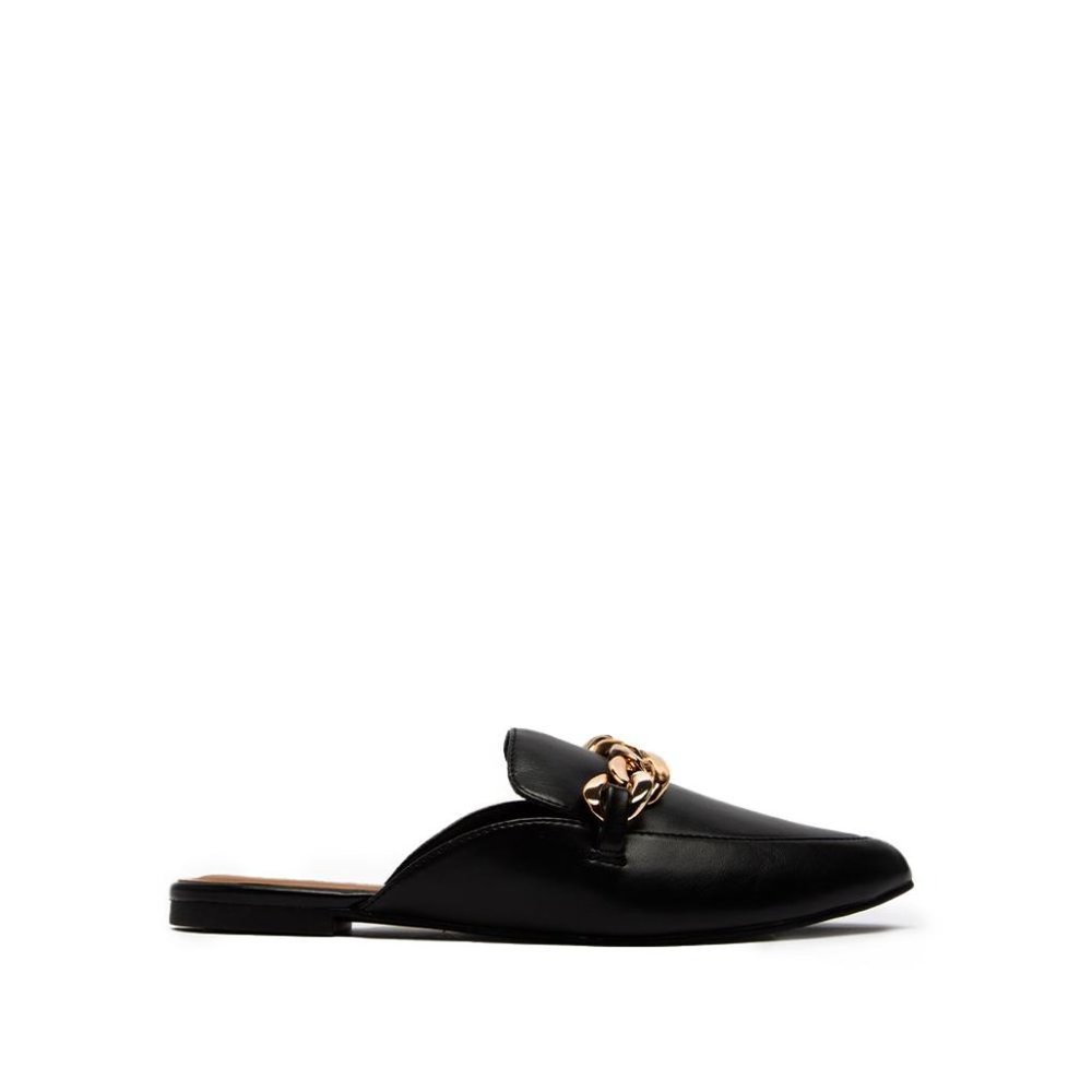 Black Vegan Leather Chain Link Mule Flats - Picture 5 of 8